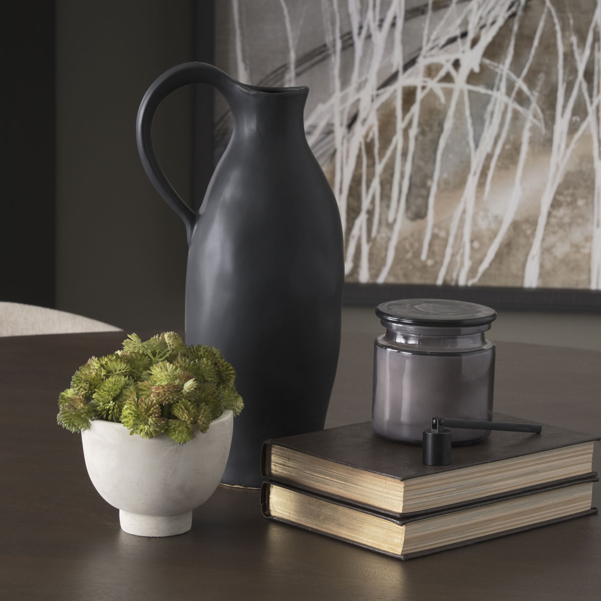 Valora Matte Black Ceramic Jug, Decorative Jar by Mercana, 7.09" length x 5.31" width x 14.76" height View 3