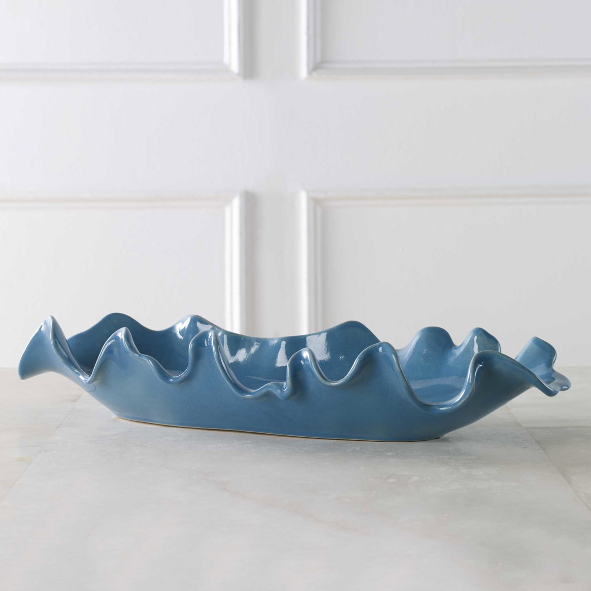Ruffled Feathers Blue Bowl, Decorative Tray by Uttermost, 24" width x 4" height x 9.84" depth View 3