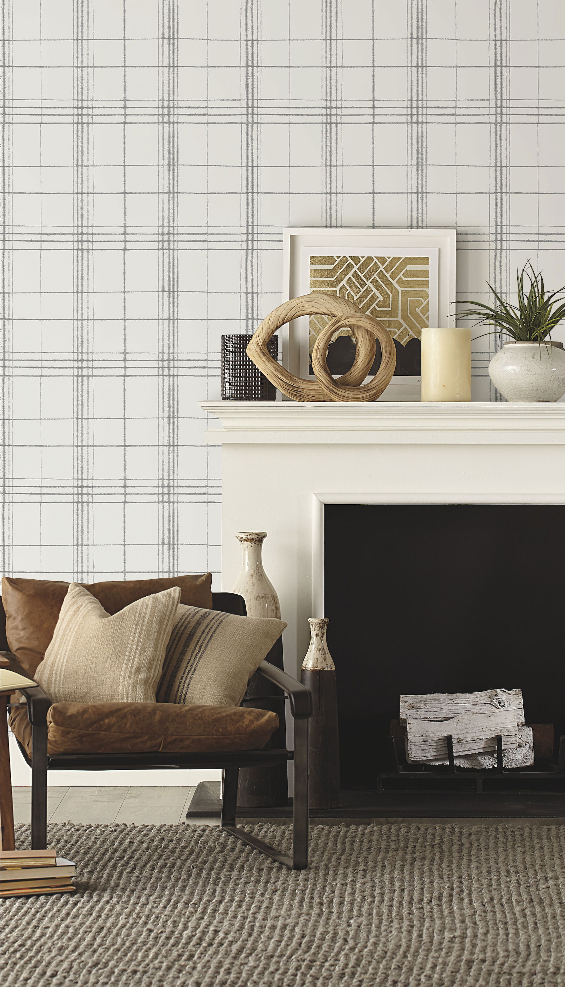 Farmhouse Plaid Beige & Grey Wallpaper large image 