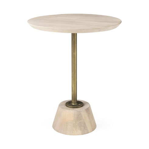 Maxwell 20" Round Light Brown Wood with Gold Metal Pedestal Side Table