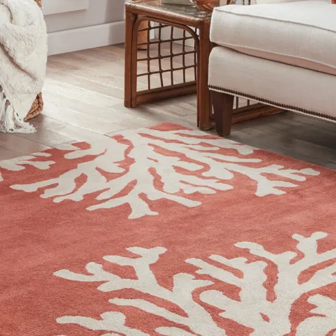Coastal Seaside Wool Hand Tufted Orange & Ivory Area Rug
