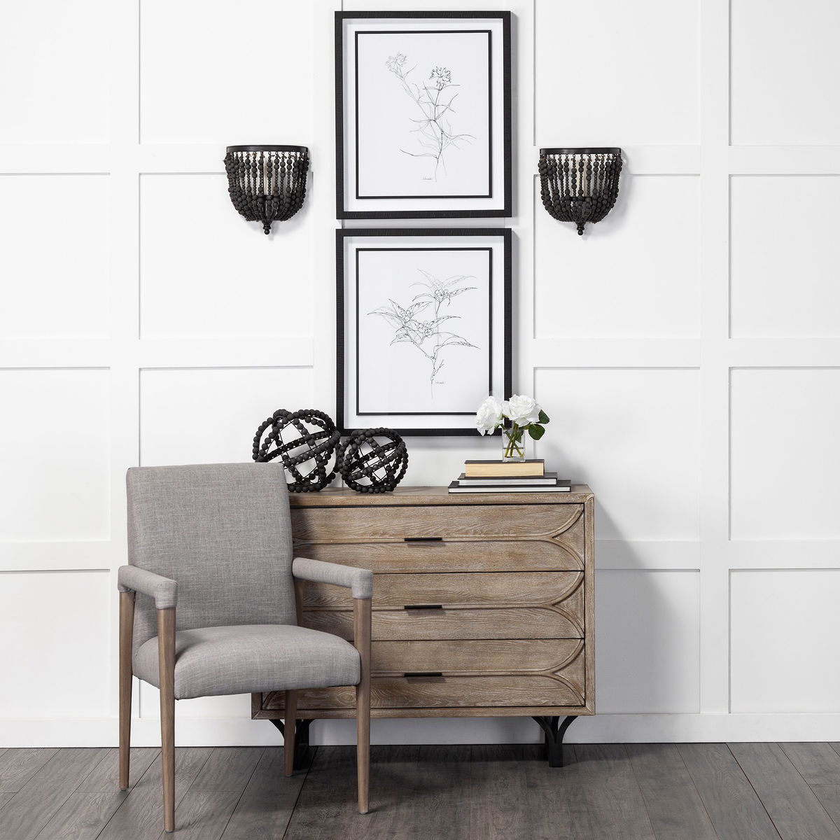 Earnhardt II Large 11L x 11W Black Wooden Beaded Orb, Decorative Object by Mercana, 11.22" length x 11.22" width x 11.61" height View 3