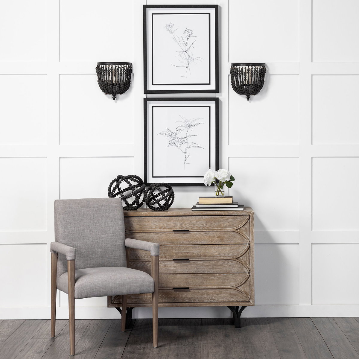 Earnhardt II Large 11L x 11W Black Wooden Beaded Orb, Decorative Object by Mercana, 11.22" length x 11.22" width x 11.61" height View 3