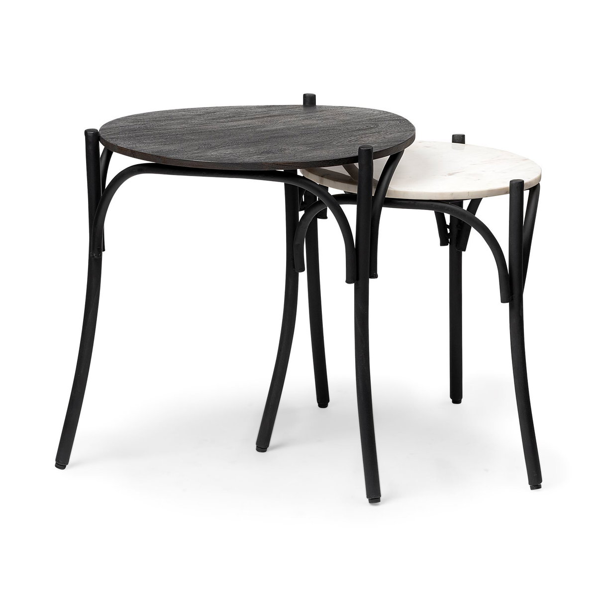 Etienne VII 24' Set of Two Round Top Black Wood and Marble Top Nesting Table, Side & End Table by Mercana, 23" length x 23" width x 24.25" height View 1