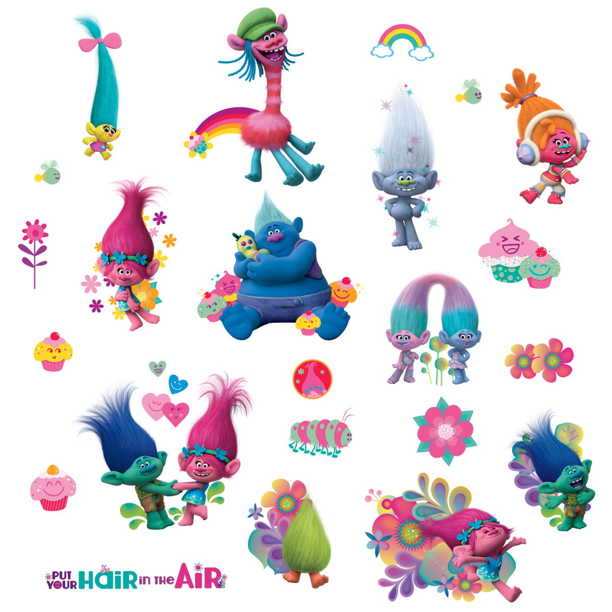 Trolls Wall Decals, by York Wall, 1'6" length x 10" width x 1.56" depth