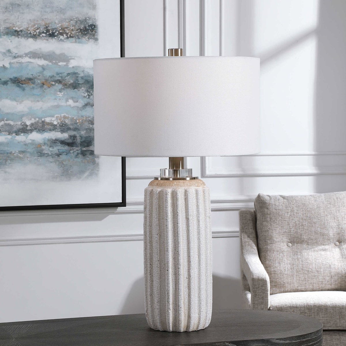 Azariah White Crackle Table Lamp, by Uttermost, 17" width x 29" height x 17" depth View 9