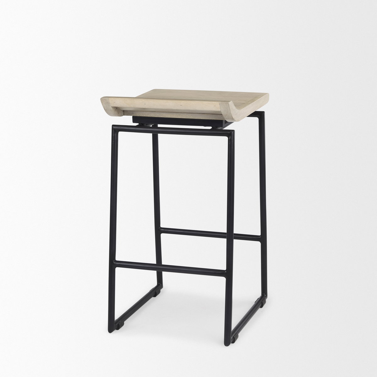 Givens Backless 26in Seat Counter Stool | Natural Wood with Black Metal, Counter & Bar Stool by Mercana, 14.1" length x 15.8" width x 26" height View 6