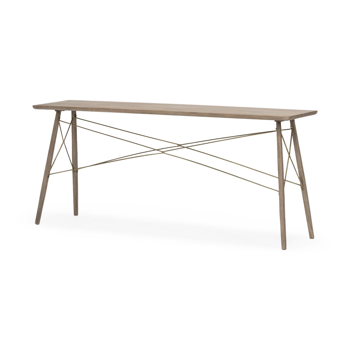 Kirby I 66L x 16W Brown Wooden Cross Braced Console Table, by Mercana, 66" length x 16" width x 29" height View 1