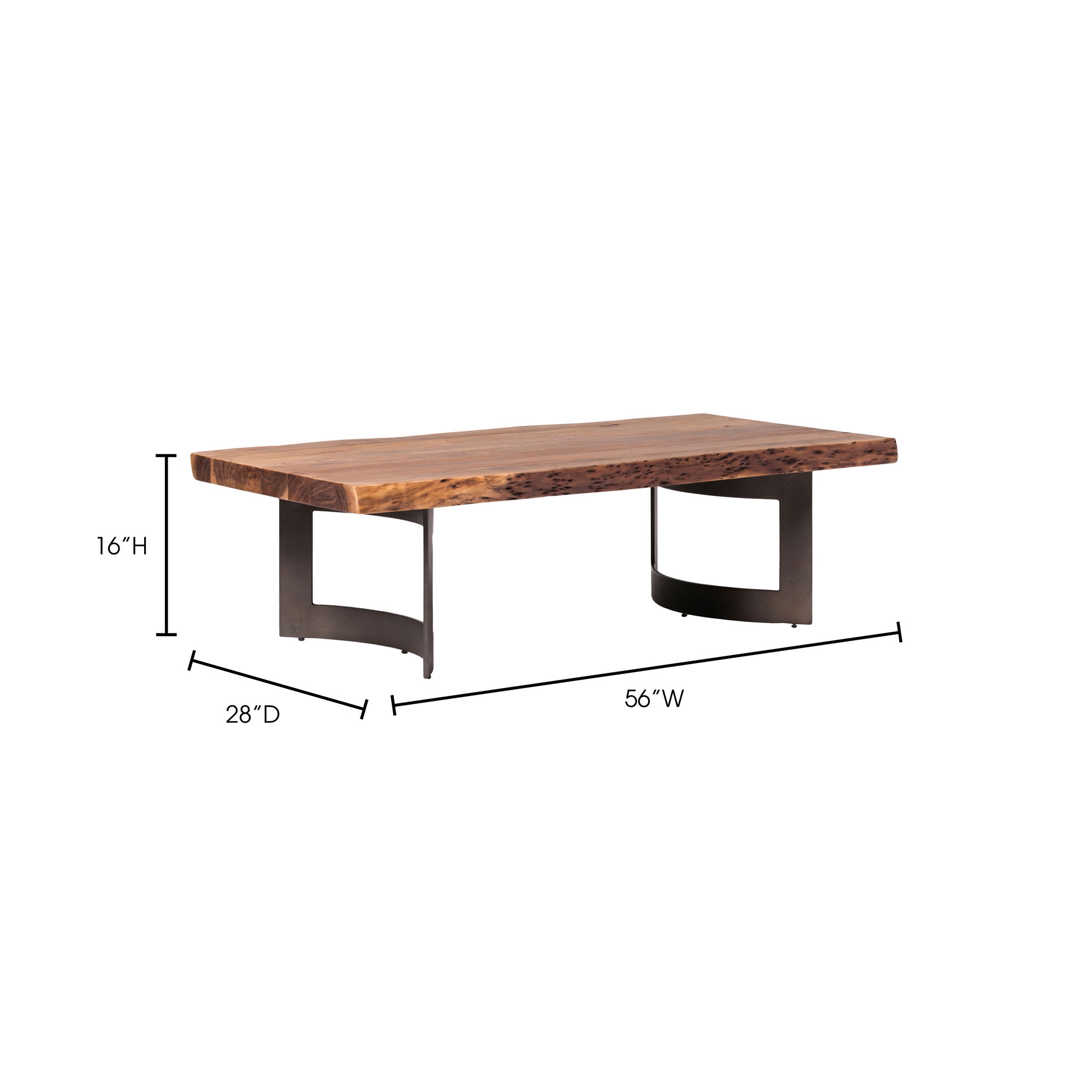 Bent Coffee Table Brown, by Moe's Home, 56" width x 16" height x 28" depth View 9