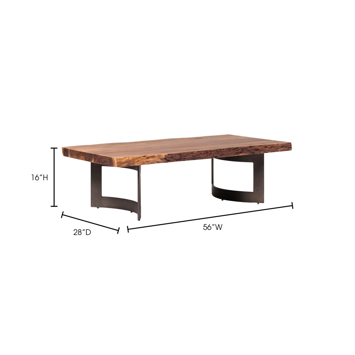 Bent Coffee Table Brown, by Moe's Home, 56" width x 16" height x 28" depth View 9