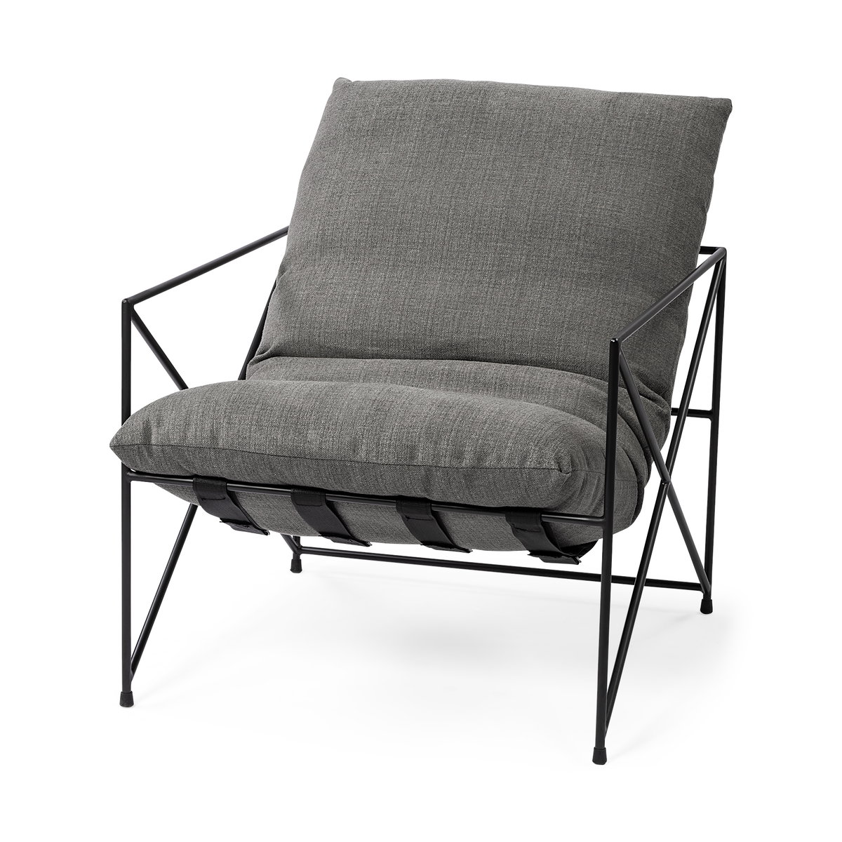 Leonidas 28.5L x 29.5W x 34.0H  Grey Fabric Wrap Black Metal Frame Accent Chair, by Mercana, 28.74" length x 29.92" width x 24.02" height View 1