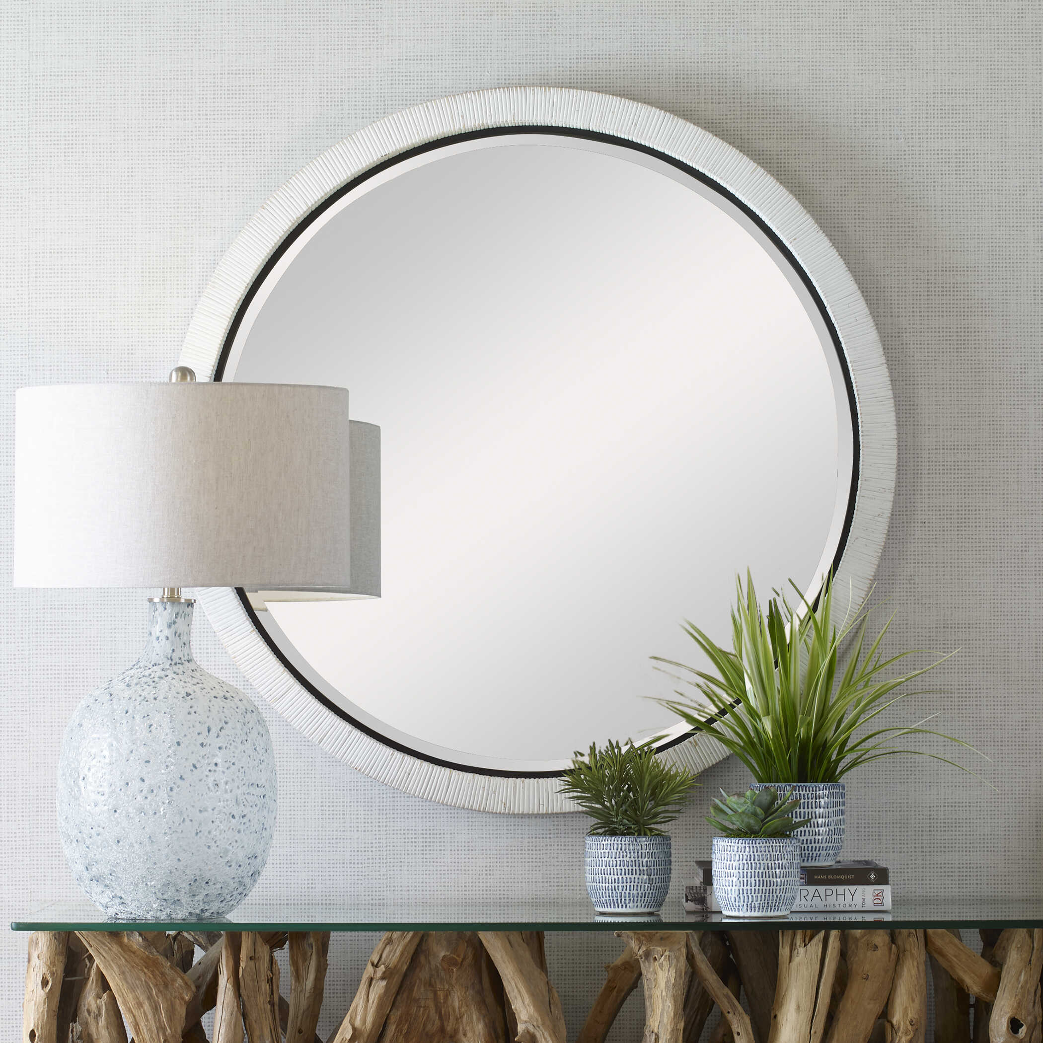 Granada Whitewash Round Mirror large image 