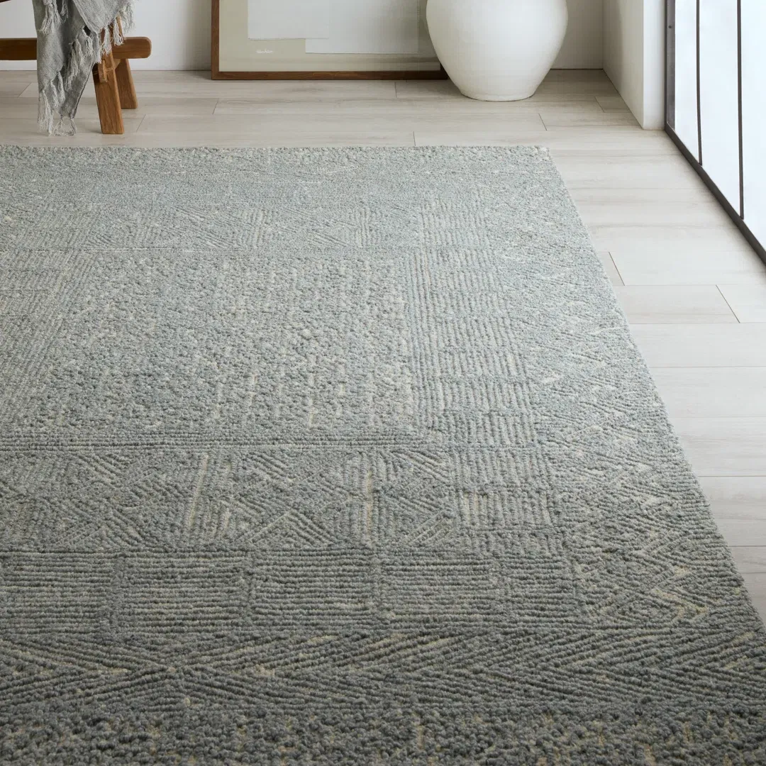 Geometric Handmade Tufted Area Rug in Blue/Cream large image 