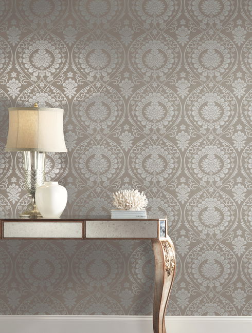 Imperial Damask Beige & Silver Wallpaper
