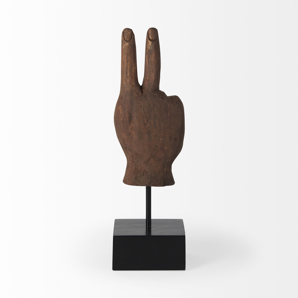 Pacem 4L x 4W Natural Wooden Carved Peace Sign Hand, Decorative Object by Mercana, 4" length x 3.94" width x 12.99" height View 8