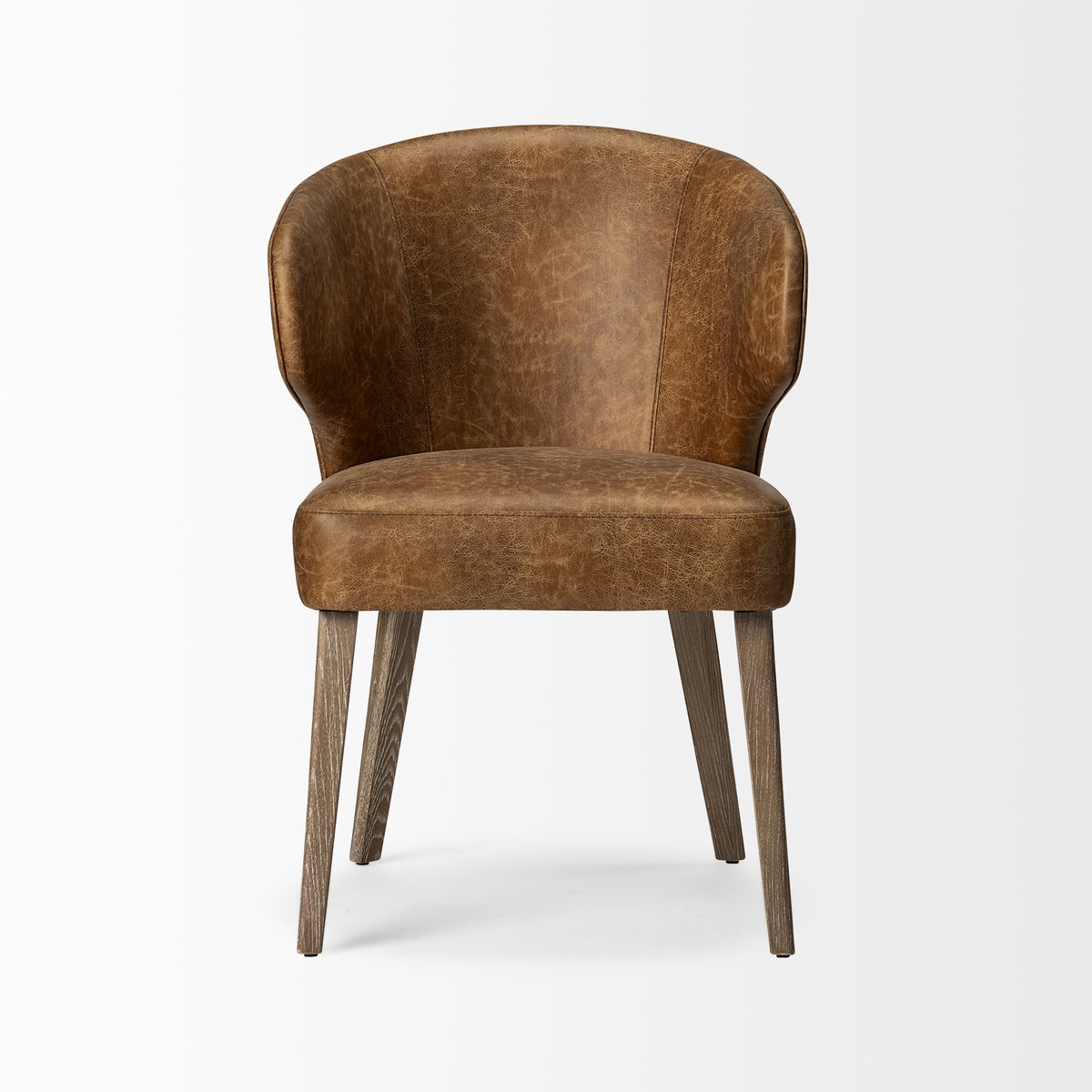 Niles  Brown Faux Leather Seat with Brown Wooden Legs Wingback Dining Chair, by Mercana, 22.5" length x 24" width x 32" height View 3