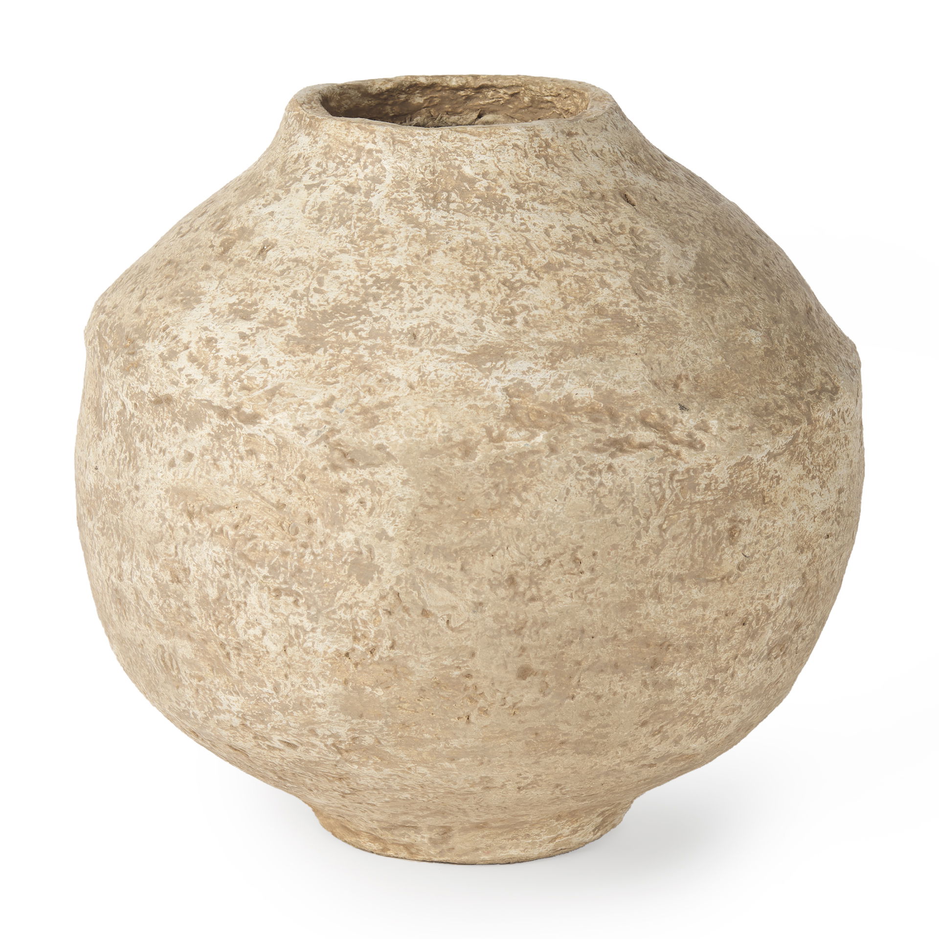 Ritu Large Beige Paper Mache Pot Vase, by Mercana, 12" length x 12" width x 12" height View 1