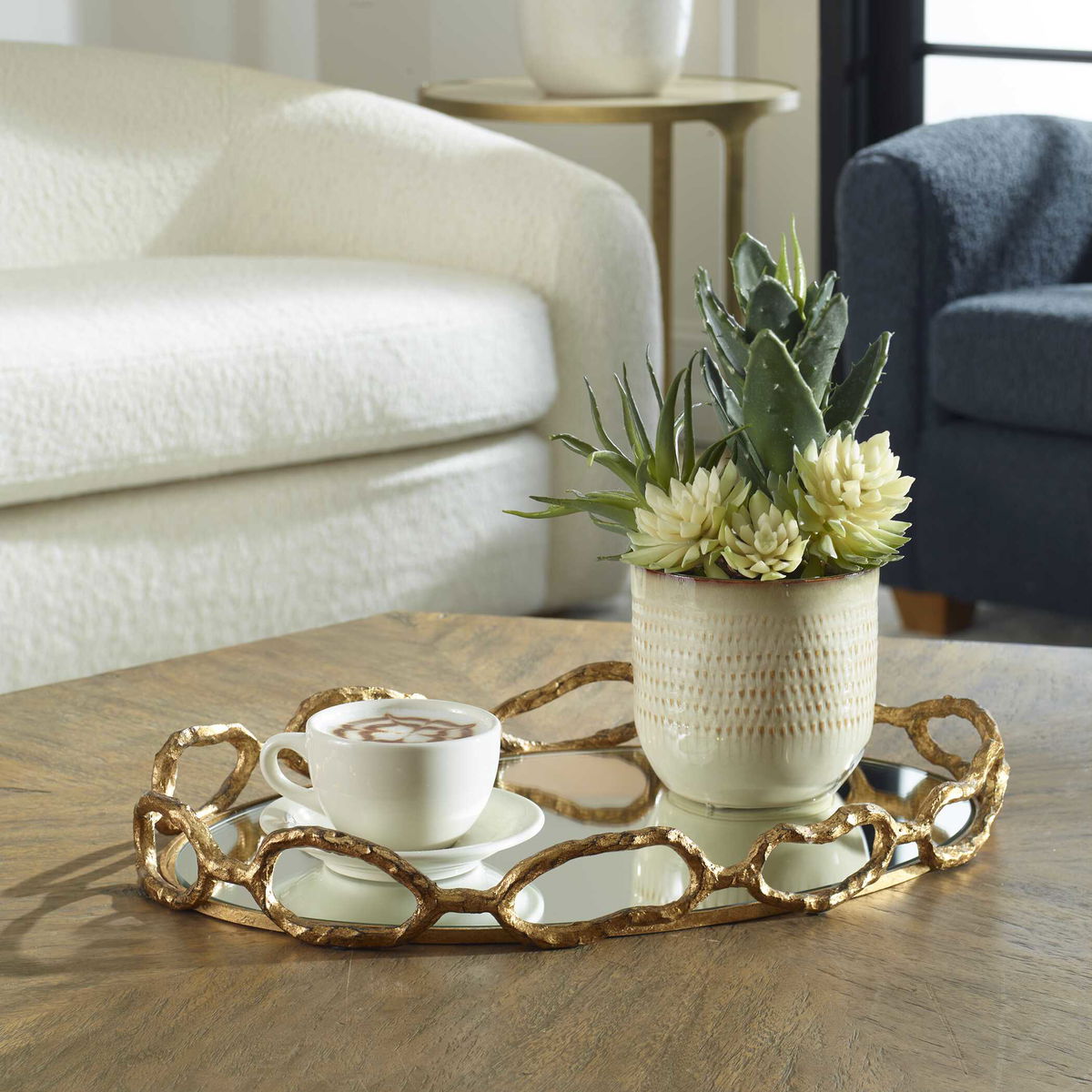 Cable Chain Mirrored Tray, Decorative Tray by Uttermost, 18.62" width x 2.37" height x 12.87" depth View 2