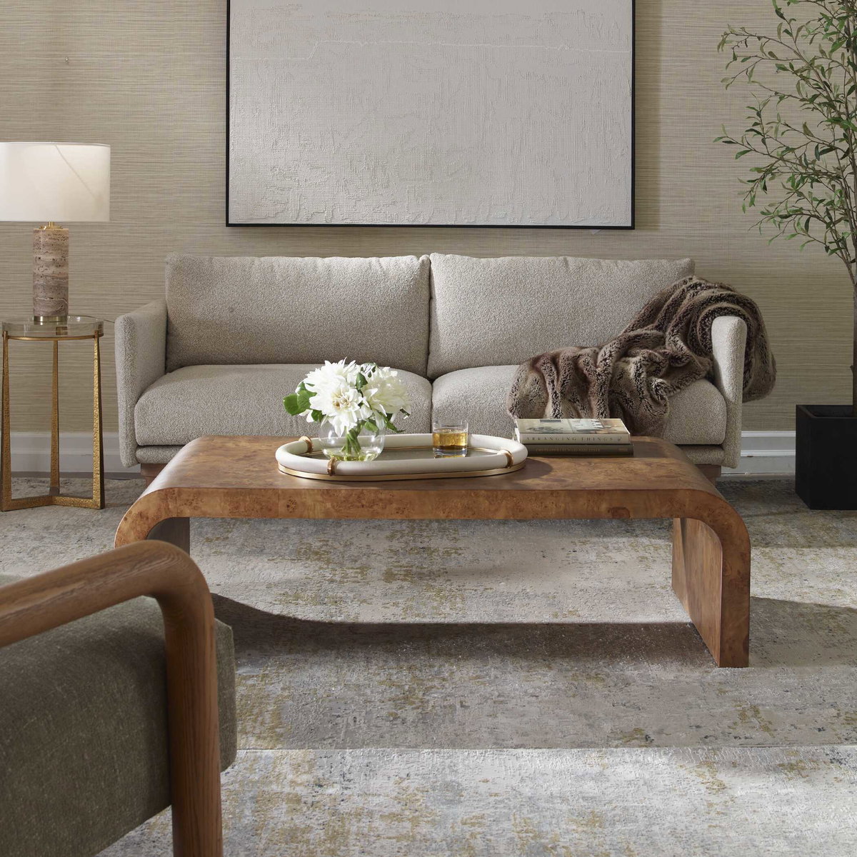 Carraway Burl Wood Coffee Table, by Uttermost, 56" width x 16" height x 30" depth View 2