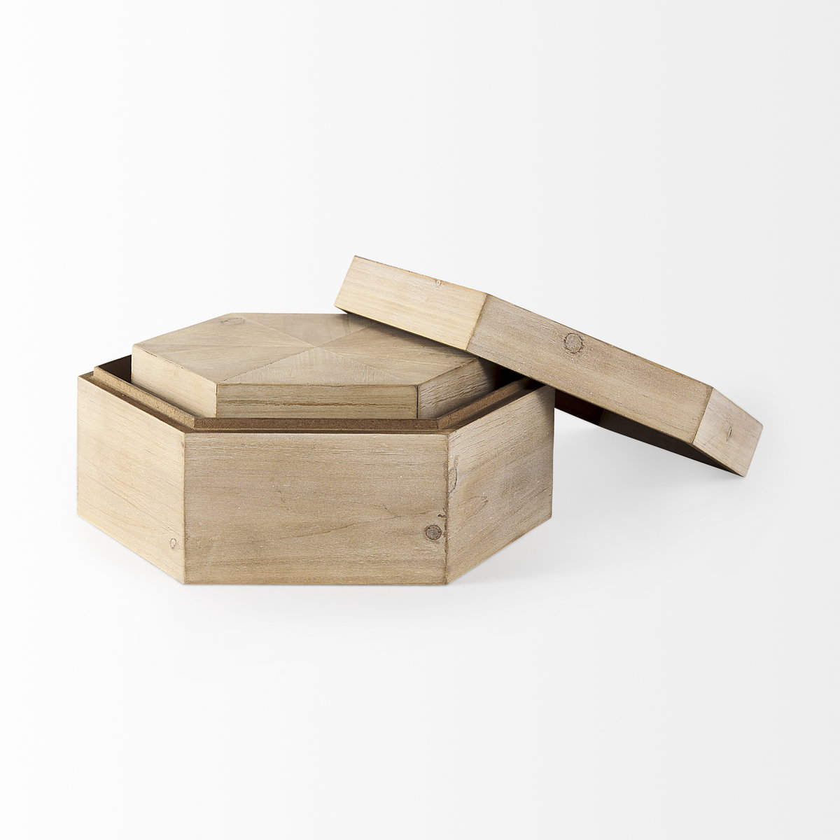Elyse (Set of 2) 14L x 12W Brown Wooden Hexagonal Boxes, by Mercana, 13.78" length x 11.81" width x 5.91" height View 6