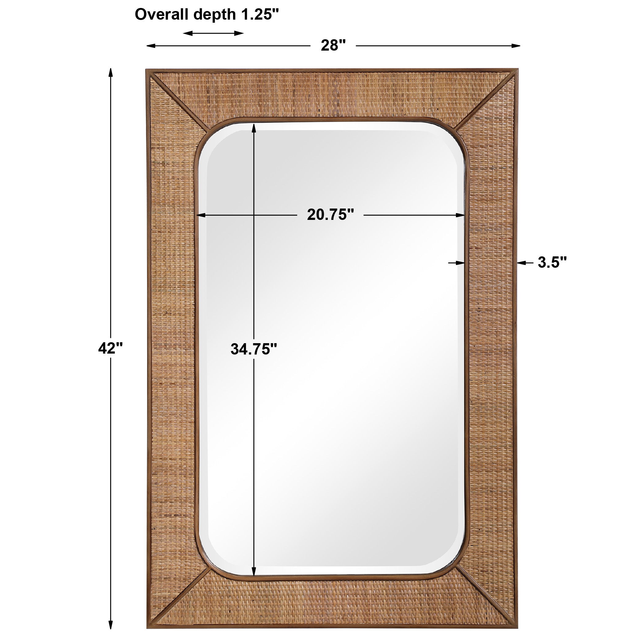 Tahiti Rattan Mirror, by Uttermost, 28" width x 42" height x 1.25" depth View 3