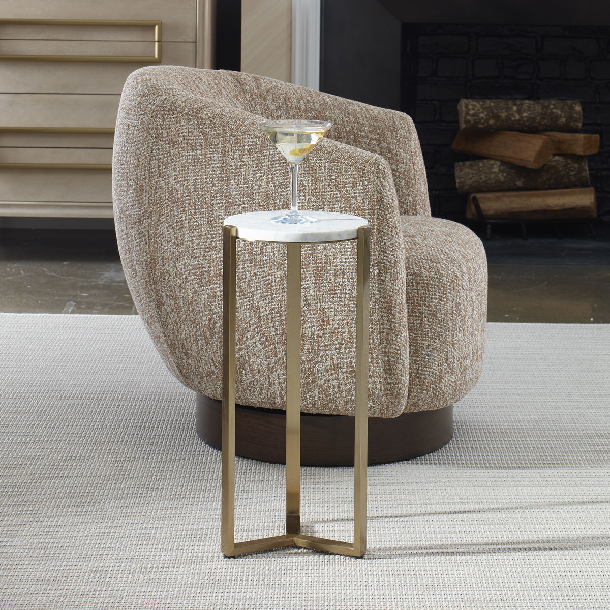 Pietra Carrara Marble Drink Table, Side & End Table by Uttermost, 10.62" width x 23" height x 10.12" depth View 2