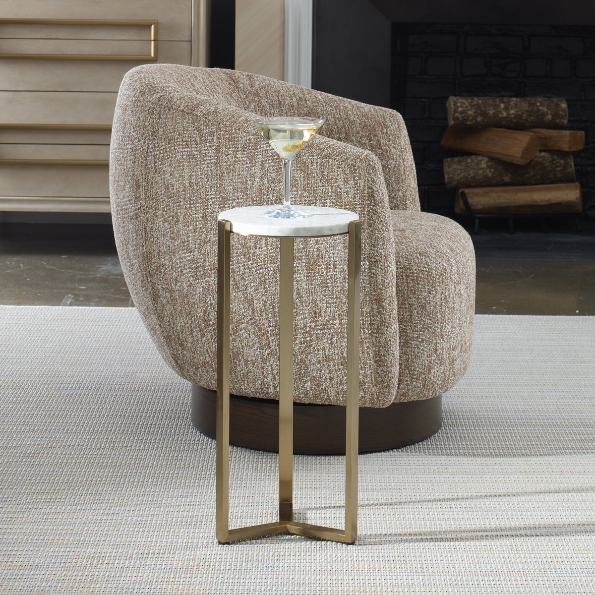 Pietra Carrara Marble Drink Table, Side & End Table by Uttermost, 10.62" width x 23" height x 10.12" depth View 2