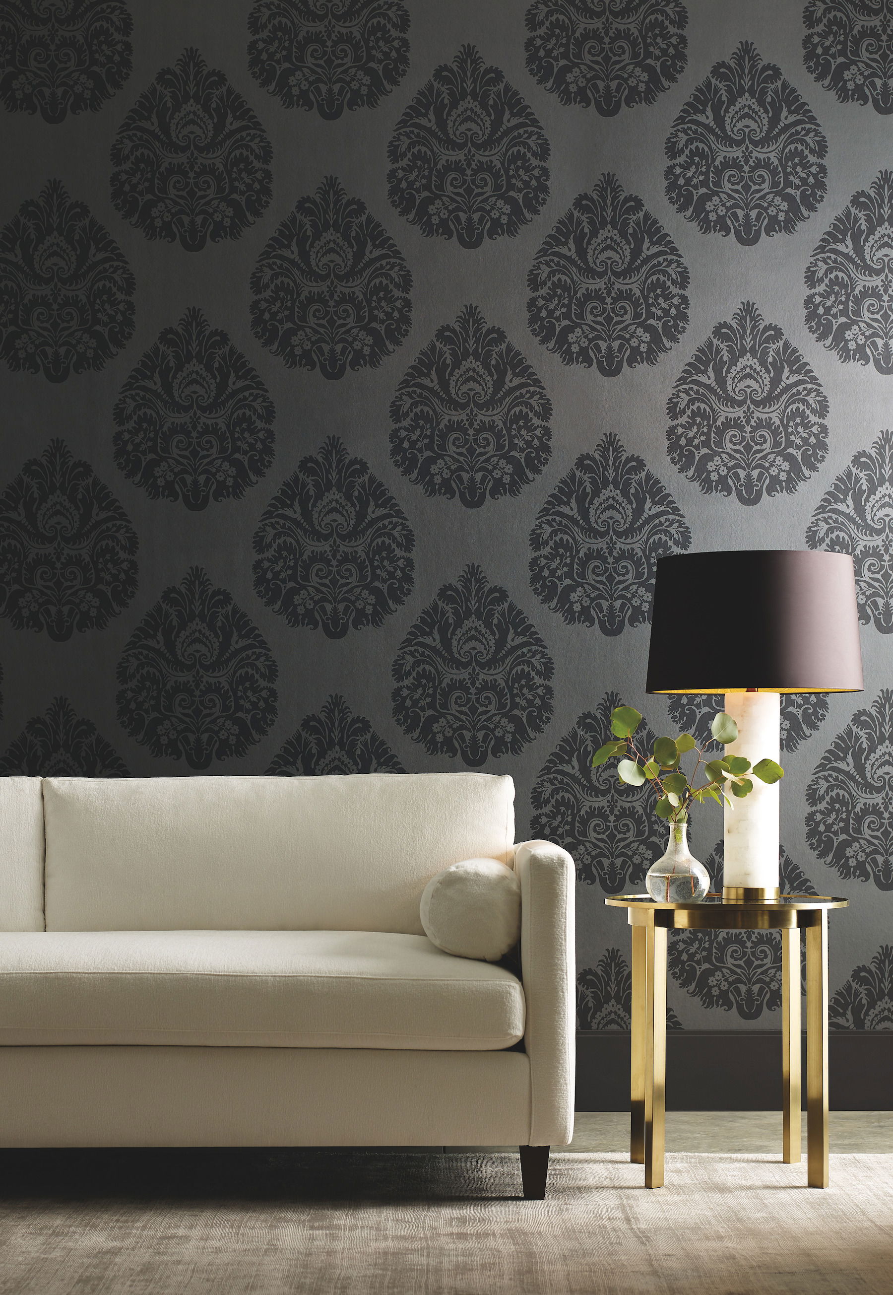 Teardrop Damask Black Wallpaper, by York Wall, 27' length x 2'3" width x 0.02" depth View 3