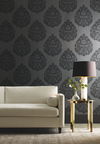 Teardrop Damask Black Wallpaper, by York Wall, 27' length x 2'3" width x 0.02" depth thumbnail 3