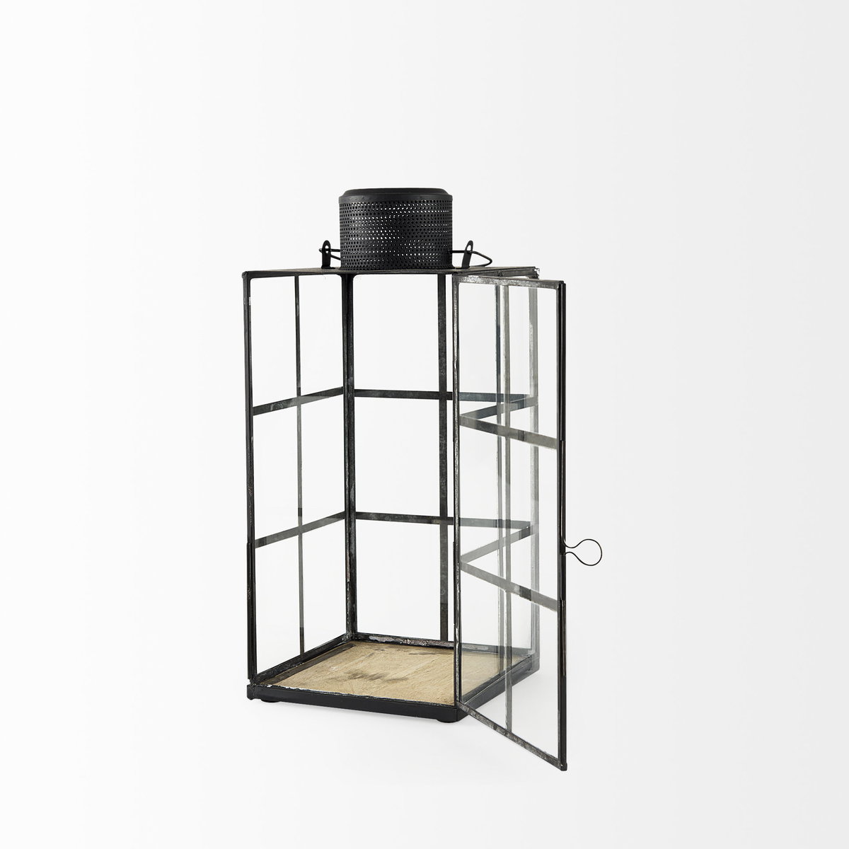 Gamfield  Medium Black Metal and Glass Lantern, Lighting by Mercana, 6.1" length x 6.1" width x 13.39" height View 9