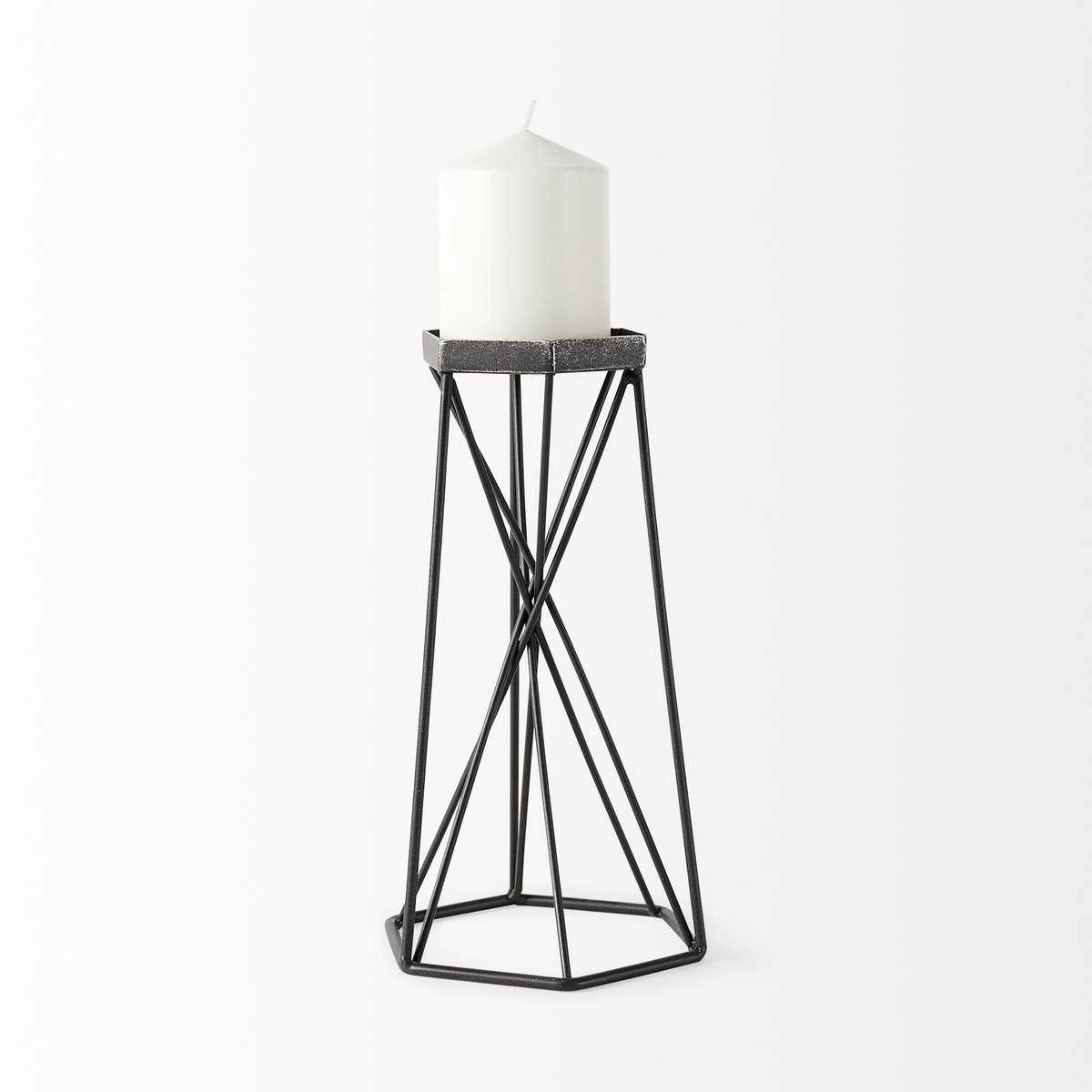 Sixx II Large Antiqued Metal Hexagonal Table Candle Holder, Candles & Candle Holder by Mercana, 6.1" length x 5.32" width x 11.02" height View 4