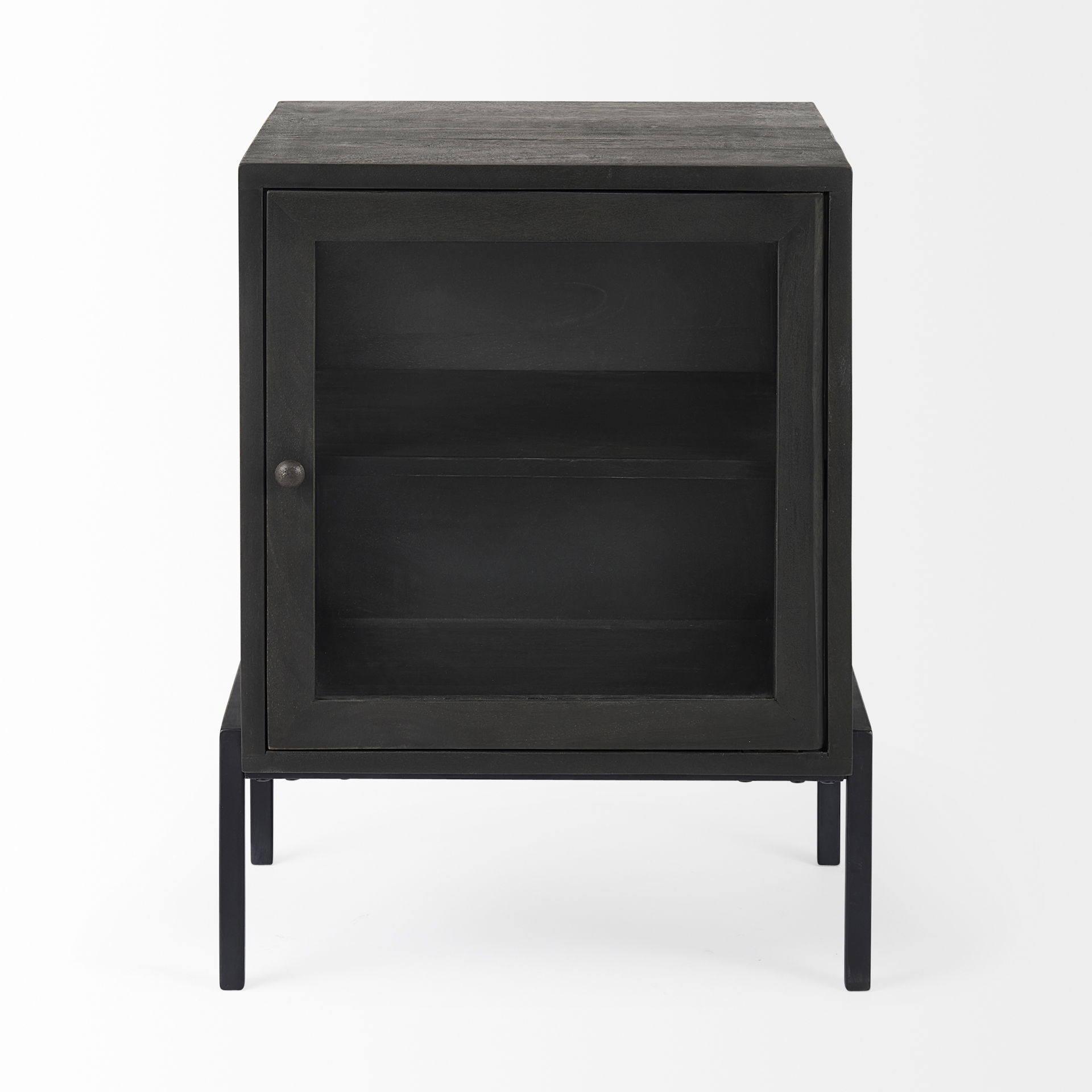 Arelius 20L x 18W x 26H Black-Brown Wood with Black Metal Frame End/Side Table, Side & End Table by Mercana, 20" length x 18.75" width x 26" height View 4