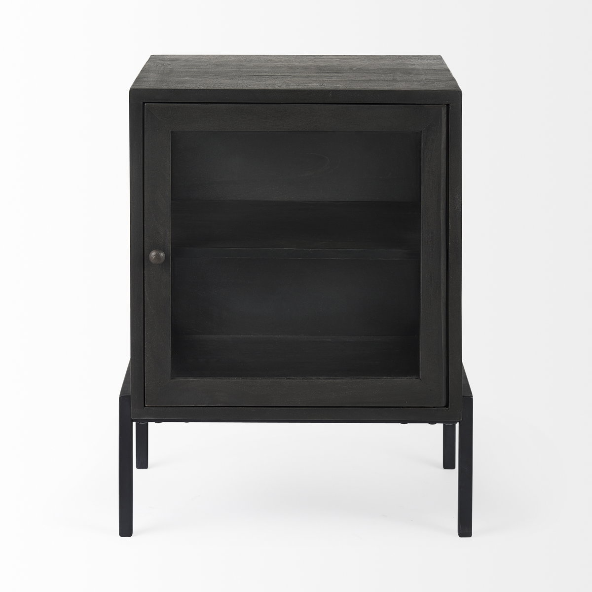 Arelius 20L x 18W x 26H Black-Brown Wood with Black Metal Frame End/Side Table, Side & End Table by Mercana, 20" length x 18.75" width x 26" height View 4