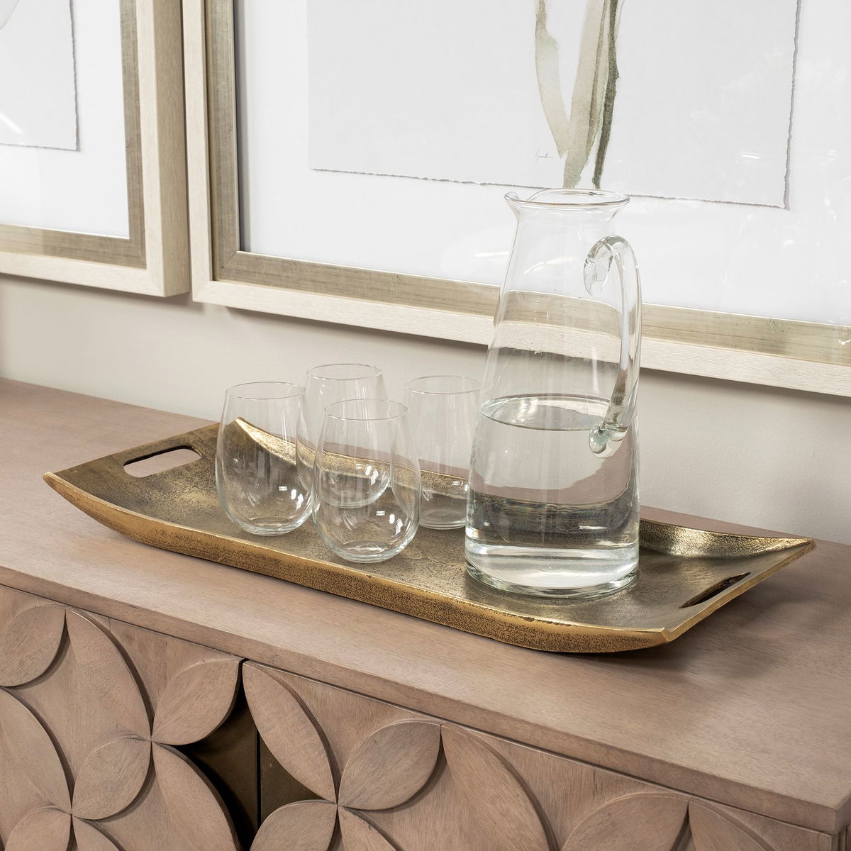 Drey 24L x 10W Gold Rectangular Tray, Decorative Tray by Mercana, 24" length x 9.75" width x 1" height View 4