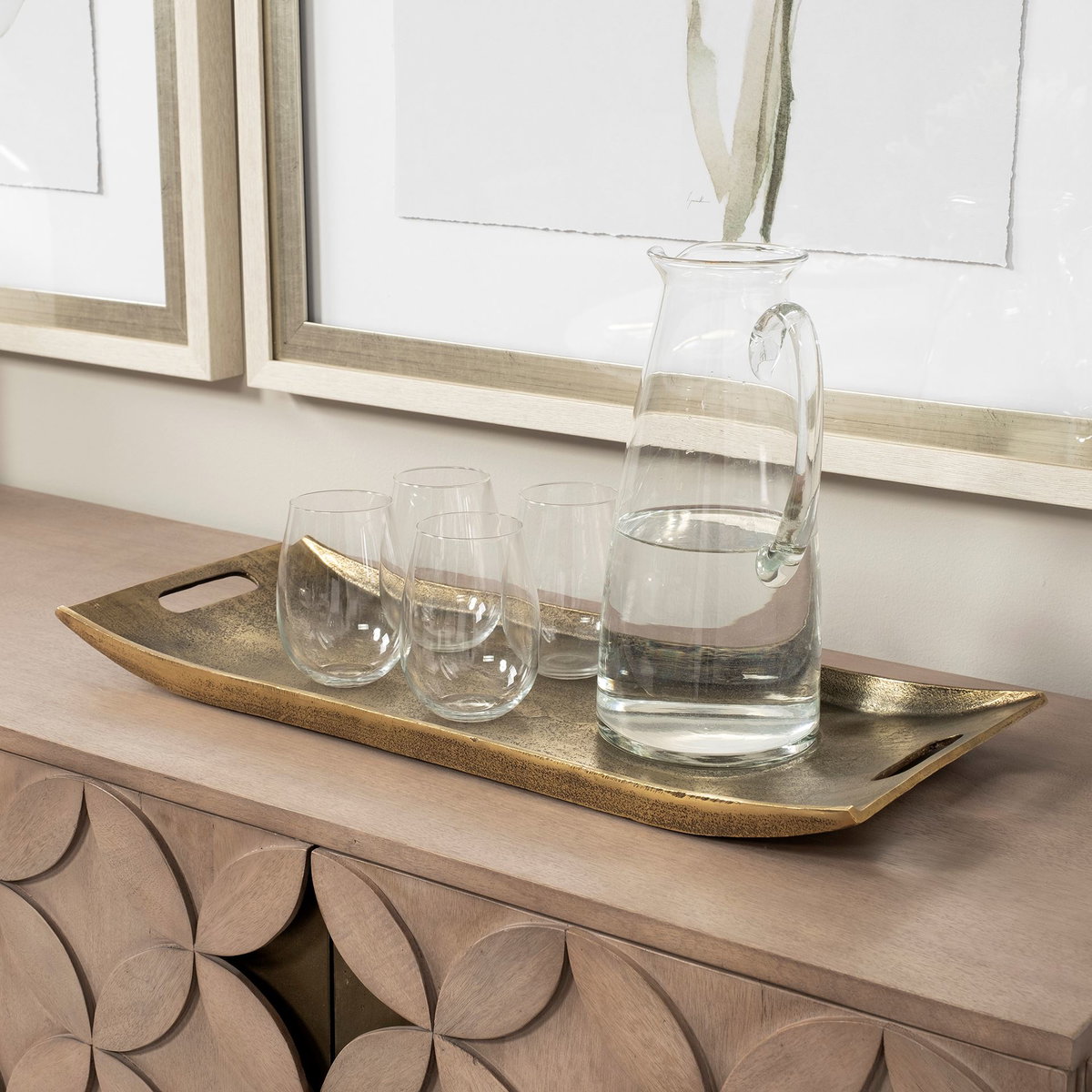 Drey 24L x 10W Gold Rectangular Tray, Decorative Tray by Mercana, 24" length x 9.75" width x 1" height View 4