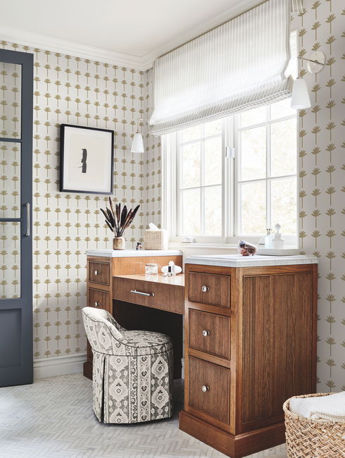 Palm Bay  Gold Metallic Wallpaper