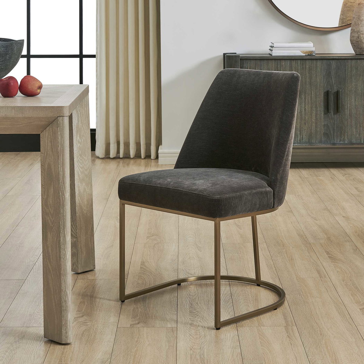 Hanni Gray Upholstered Dining Chair, by Uttermost, 20" width x 33.25" height x 24" depth View 2