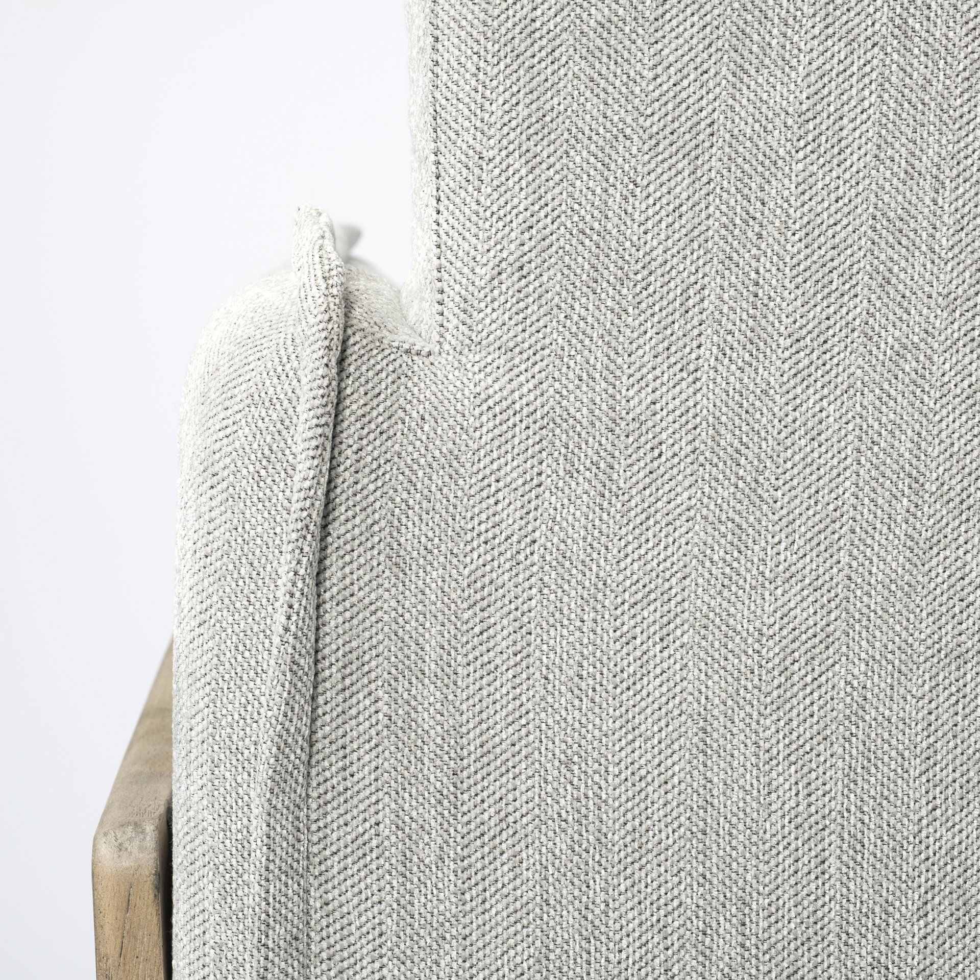 Roy II Frost Gray Upholstered and Brown Wood Frame Arm Chair, Accent Chair by Mercana, 43.31" length x 41.73" width x 33.07" height View 10