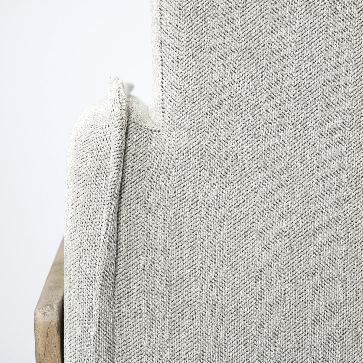 Roy II Frost Gray Upholstered and Brown Wood Frame Arm Chair, Accent Chair by Mercana, 43.31" length x 41.73" width x 33.07" height View 10