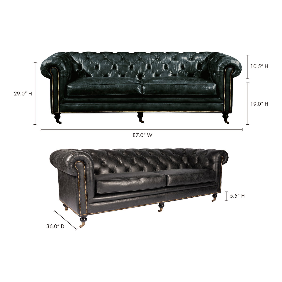 Birmingham Sofa Black Leather, Sofas & Sectional by Moe's Home, 87" width x 29" height x 36" depth View 13