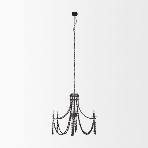 Selma Black Wood Bead and Metal Chandelier