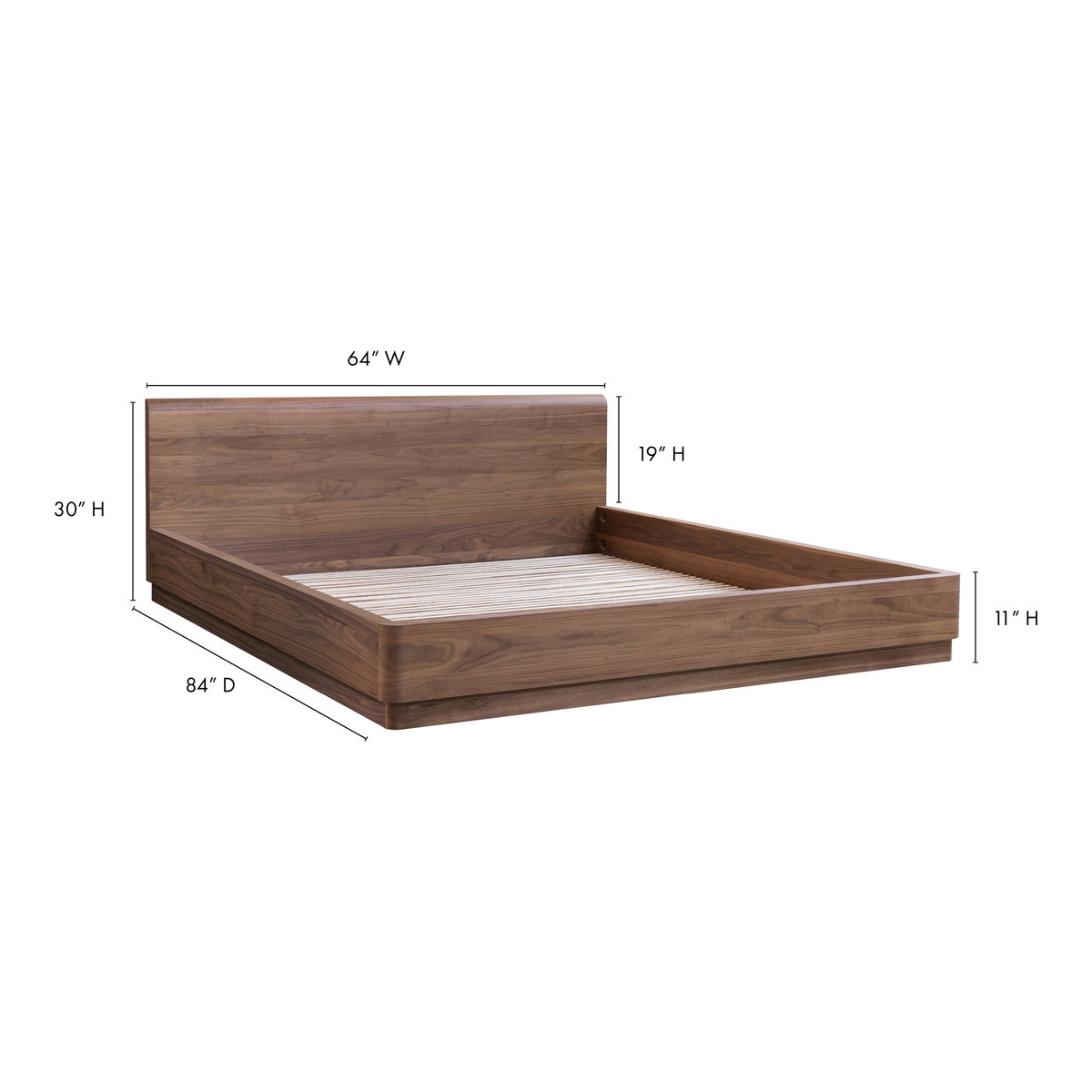 Round Off Queen Bed Walnut Brown, by Moe's Home, 64" width x 30" height x 84" depth View 12