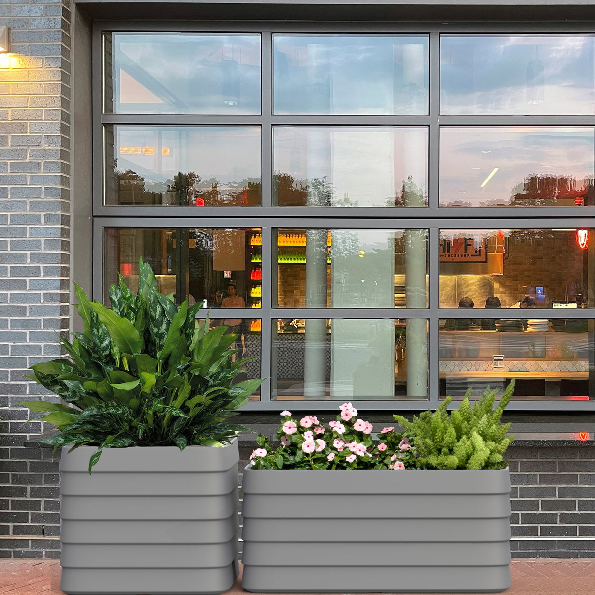 TruDrop Slat Self Watering Planter Box, Caviar Black, Square, by Crescent Garden, 22" width x 19.69" height x 22" depth View 2