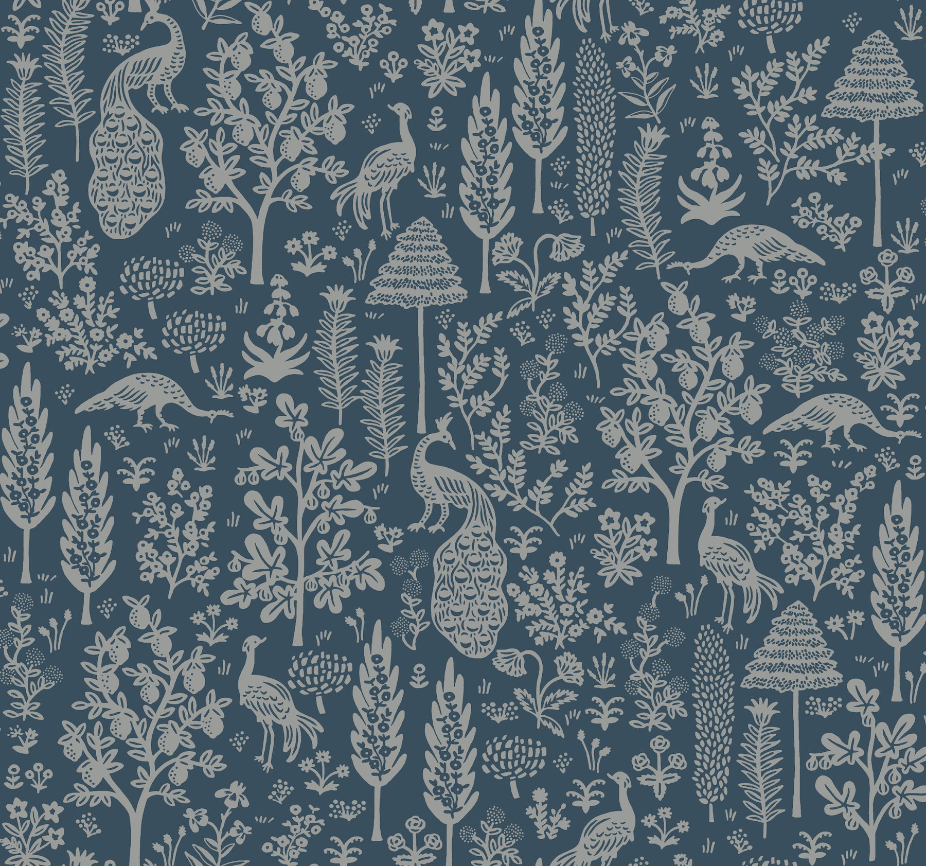 Menagerie Toile Dark Blue Wallpaper large image 