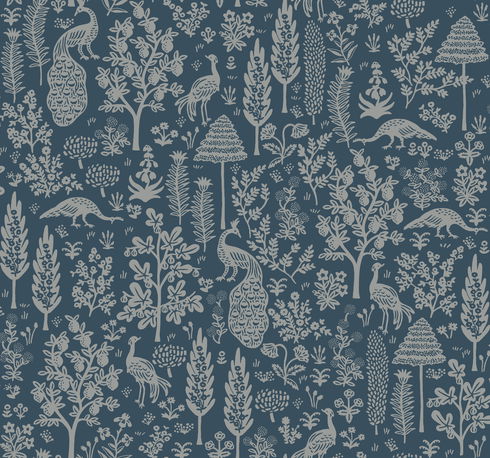 Menagerie Toile Dark Blue Wallpaper