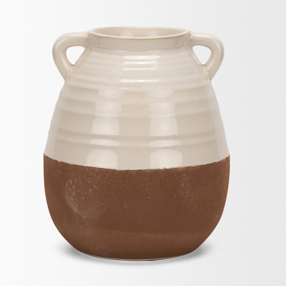 Tryna Large Beige with Matte Brown Ceramic Vase, by Mercana, 9.05" length x 9.05" width x 13.78" height View 6