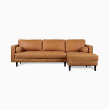 Online Designer Combined Living/Dining Dennes 102" Leather Right 2-Piece Chaise Sectional, Charme Leather, Tan, Walnut