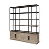 Braxton I Light Brown Wood and Iron Three Shelf Shelving Unit 81.5L x 18.5W x 90, Shelving & Bookcase by Mercana, 81.5" length x 18.5" width x 90" height thumbnail 1