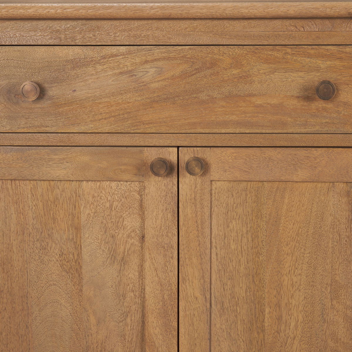 Baron Light Brown Solid Wood with Antiqued Brass Knobs 3-Drawer 6-Door Sideboard, Sideboards & Buffet by Mercana, 81.75" length x 19" width x 36" height View 10
