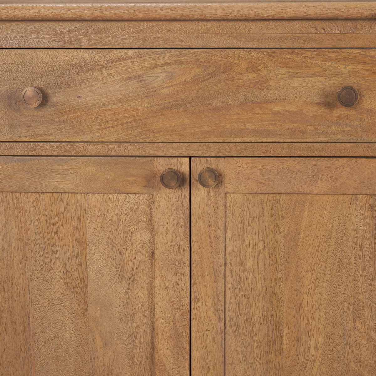Baron Light Brown Solid Wood with Antiqued Brass Knobs 3-Drawer 6-Door Sideboard, Sideboards & Buffet by Mercana, 81.75" length x 19" width x 36" height View 10